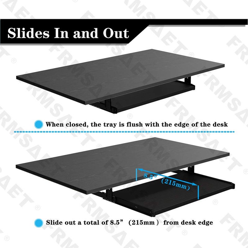 FRMSAET Furniture Accessories Office Product Suits Hardware 20/24/30 inches Keyboard Drawer Tray Wood Holder Under Desk Adjustable Height Platform. (24 inches, Black) - Image 3